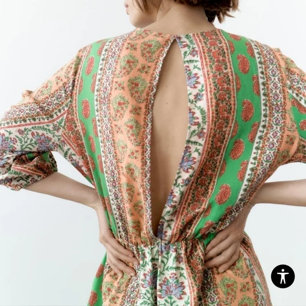 Zara Linen Blend Summer Festival jumpsuit Bohemian  romper back split vacation L